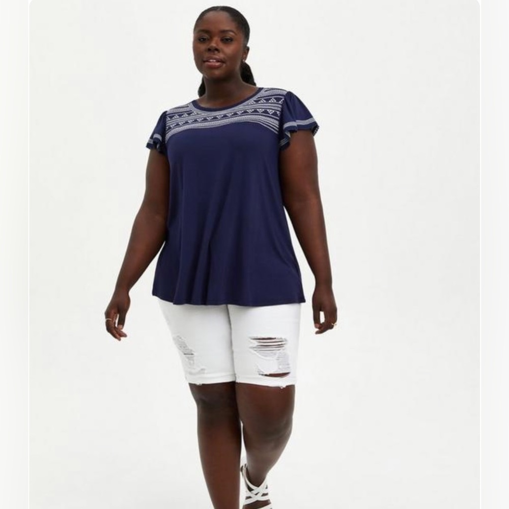 Torrid Super Soft Flutter Sleeve Embroidered Shirt